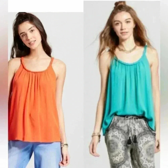 2 Piece - Mossimo Woven Braided Cami Tank Top, Orange & Green  NWT - Picture 2 of 9